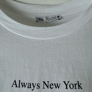 Zara “Always New York” Lace-Trimmed White T-shirt in Size Small